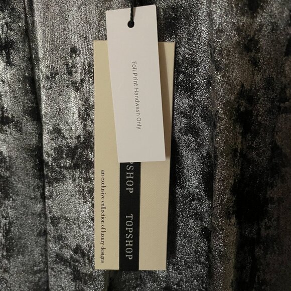 NWT TopShop Cold Shoulder Silver Metallic Foil Maxi Dress Size 2 - Picture 7 of 8